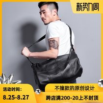  New first-layer cowhide travel backpack simple mens large-capacity trend Korean one-shoulder oblique cross-bag leather mens bag
