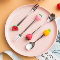 A variety of cute ins girly heart creative strawberry animal Silicone stainless steel spoon mixing spoon