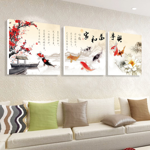 Modern Chinese Living Room Decoration Painting Triple Frameless Sofa Background Wall Crystal Hanging Painter and Everything