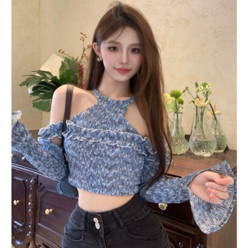 Осенний короткий дизайнерский приталенный лонгслив, французский стиль, тренд сезона