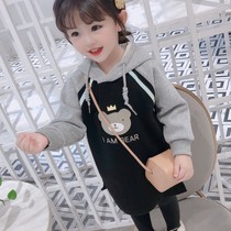 Girls hooded vests autumn and winter 2020 new children's Korean version of foreign style baby girl plus velvet children's dress