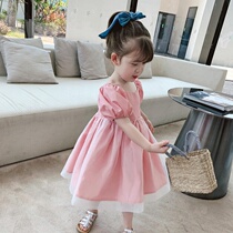 Childrens clothing summer clothes 2021 new princess dress girls dress children bubble sleeve skirt small and medium children baby yarn skirt