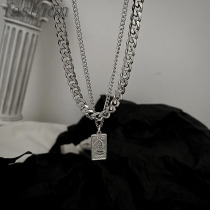 Cuban double sterling silver necklace trendy man niche minimalist versatile hiphop hip hop fashion European trend pendant accessories