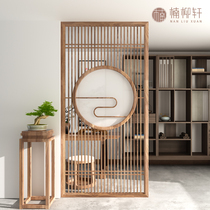 New Chinese style screen partition wall Living room entrance solid wood entrance grille door occlusion hollow custom Xiangyun Zen