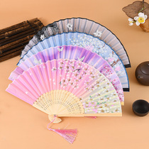 21cm China Ancient Wind Female Style Streaming Suclassical Ancient Clothes Children Students Summer Carry-on Folding Small Fan Folding Fan