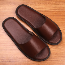 Five-star cowhide home lovers leather slippers female indoor household thick bottom non-slip summer mens slippers