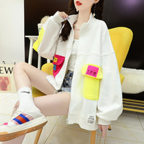 2021 Autumn New Korean version of pregnant women tide mom out not to show big size loose hooded cardigan sweater tide ins