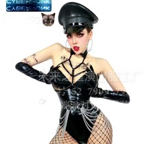 Nightclub bar black series costumes dsgogo dance troupe leather conjoined women's uniforms dance team atmosphere interactive suits