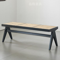 Nordic rattan solid wood entrance shoe stool stool into the house against the wall long bench subnet Red simple modern household bed tail stool