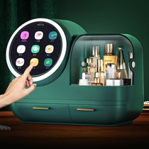 Cosmetic storage box with mirror integrated desktop dressing table large capacity dust-proof skin care products rack