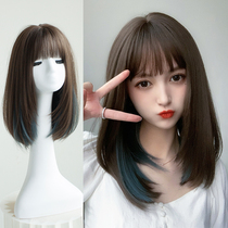 Korean hairstyle female blue hanging ear dyed level collarbone hair inner buckle long hanging ear hair natural headgear wig