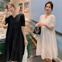 Pregnant womens summer clothes Late pregnancy loose thin skirt Small fashion foreign style tide mom dress Summer pregnant womens dress