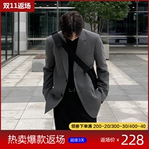 Gray suit Korean version of the trend fried street ruffian suit casual harbor wind light ripe small suit jacket mens coat autumn