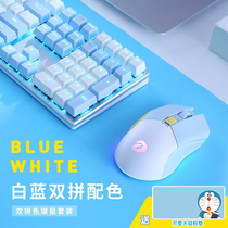 Daryou Wrangler EM901 wireless mouse mechanic alloy version keyboard game set 87 keys short white blue
