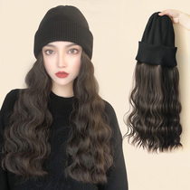 Wig womens long hair hat wig one fashion autumn and winter wool hat wool roll Net red long curly hair full head cover