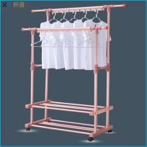 Aluminum Alloy Clotheshorse Ground Double Pole Style Clotheshorse Indoor Cool Sunstand Balcony Theorizer Home Hanging Clothes Rack
