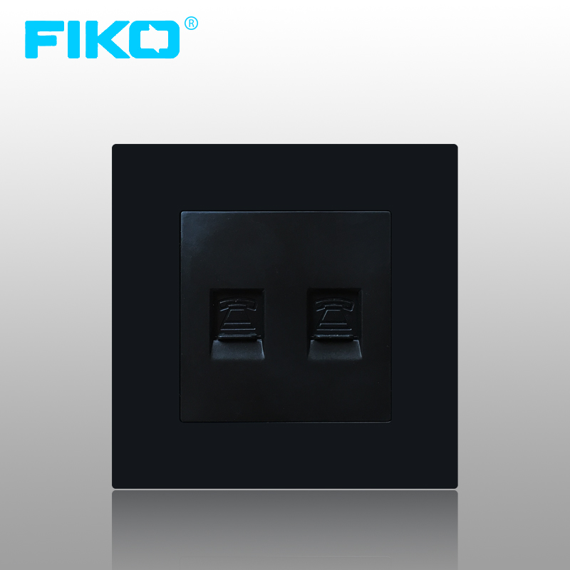 FIKO Deep Black 86 Wall Switch Socket Panel Two-digit Telephone Dual-line Fixed-line Interface