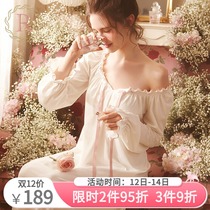 RoseTree Palace Wind Nightdress Womens Long Spring and Autumn Thin Long Sleeve Long Dress Cotton Vintage Small Sexy Pajamas