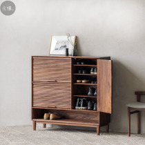 Nordic black walnut modern simple roller curtain shoe cabinet pure solid wood light luxury home storage cabinet porch cabinet storage introduction