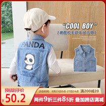  Baby spring and autumn denim waistcoat Baby outer wear autumn and winter horse clip Infant Korean version of all-match vest newborn waistcoat
