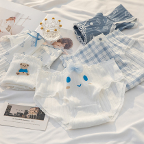 5 pairs of blue underwear lady pure cotton antimicrobial college students low waist printing cute bag - hip triangle shorts