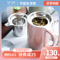 Danish VIVA tea cup with lid stainless steel filter ceramic Mark 500ml Sisyphus bookstore simple