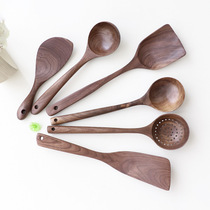 European and American retro wooden cooking spoon shovel black walnut kitchen utensils set non-stick pan shovel rice spoon hot pot colander