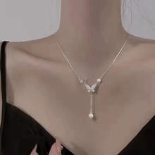 Ожерелье с бабочкой Высокий дизайн Цепочка ключицы 2023 Новая женская легкая роскошь Жемчужное ожерелье Ins