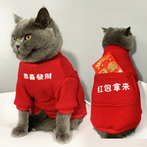 Cat clothes autumn and winter clothes New Year Xiao Mao pet clothes warm English short blue cat hairless cat clothes cute net red