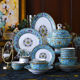 Jingde Town ceramic dish suit ore enamel color bone porcelain tableware set up high-end household disk gift-giving Chinese style