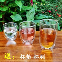 Creative glass double insulation office water cup anti-scalding coffee cup transparent tea cup tea cup Cup heat-resistant