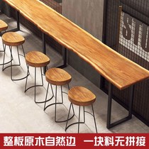 Solid wood bar table Balcony wall narrow table Long bar table Milk tea shop Bar high foot table and chair combination Commercial