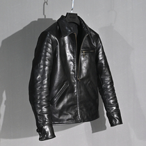 2021 new mens Japanese retro short slim batik head layer horse leather lapel jacket spring and autumn leather leather jacket