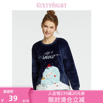 6IXTY8IGHT 68 official sweet snow monster print thickened warm home pajama tops women HW07796