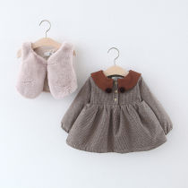 Childrens clothing girls suit foreign childrens vest princess skirt two-piece plus velvet baby girl autumn and winter