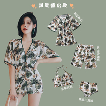 2021 new vintage couple swimsuit female bikini split three-piece set gathered to cover the belly to show thin hot spring swimsuit
