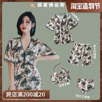 2021 new vintage couple swimsuit female bikini split three-piece set gathered to cover the belly to show thin hot spring swimsuit