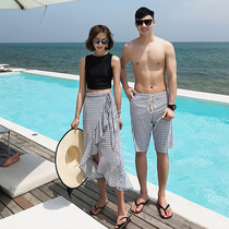New couple swimsuit split three-piece set hipster small breasts bubble hot spring resort swimsuit women mens pants set