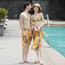 Couple swimsuit womens summer sexy bikini steel bracket gathered split three-piece set Pisa seaside beach Spa swimsuit