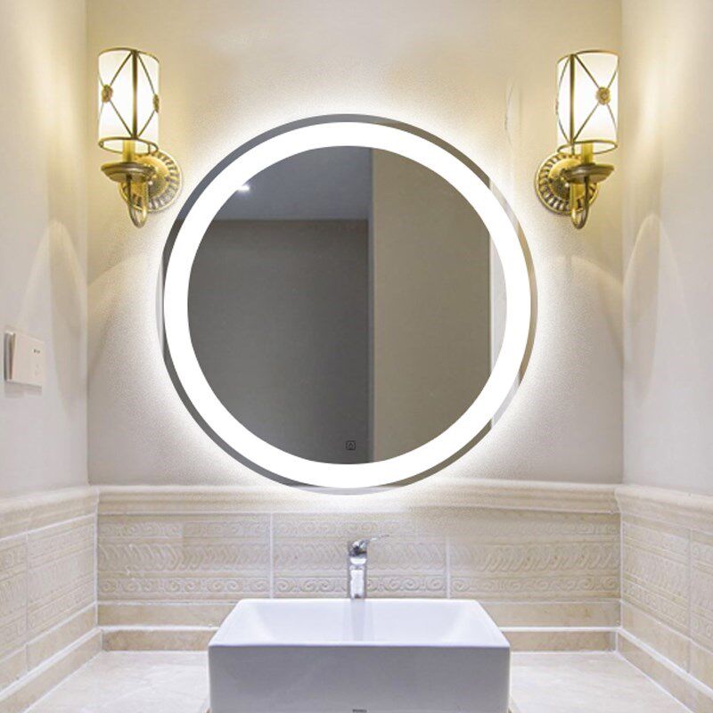 单面省空间圆灯镜壁挂镜镜前灯led墙镜子梳挂镜子小带灯家庭类