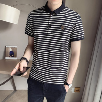 Tide brand 2021 summer new mens polo shirt striped pure cotton short-sleeved t-shirt top trend half-sleeved paul t-shirt