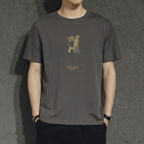 Pop brand 2021 new summer mens short-sleeved t-shirt casual crew neck loose printed top clothes pure cotton half-sleeve shirt
