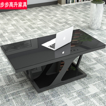 Black tempered glass tea table 1 2 m modern simple tea table small office Long square hardware tea table