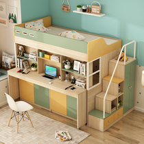  Bed under the table Childrens bed desk bed one-piece learning and sleeping combination Multi-function small apartment high and low bed with desk