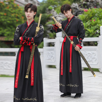Han and Tang ancient style original genuine dragon pattern Hanfu mens large size mens wear cross-collar two sets of womens costume set class clothes autumn