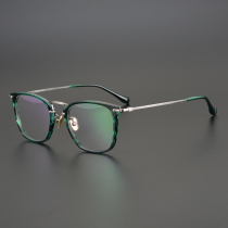 Light luxury green tortoiseshell handmade plate in gold pure titanium square frame literary fan youth myopia glasses frame men and women tide
