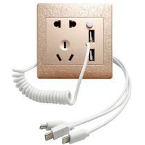 Hotel wall KTV socket five-hole dual USB with data cable switch Mobile phone multi-function charger panel