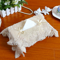 Lace embroidery nail bead tissue box set European fabric creative home car extraction paper towel napkin box set