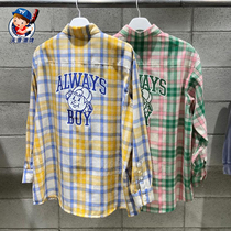 Korea direct mail MARKM2021 new plaid shirt men and women with the same ins wind small fresh shirt top