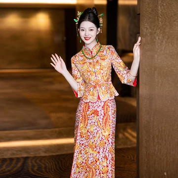 【褂皇】龍鳳褂 クワンカワ3XL 花嫁衣装 金刺繍 豪華セット 頭飾り付き 美品 裙褂龙凤褂-裙褂龙凤褂促销价格、裙褂龙凤褂品牌- 淘宝